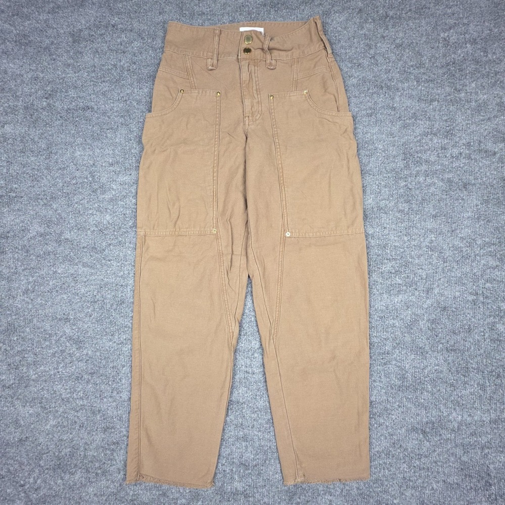 FRAME Twisted Utility Pants Women's 24 Brown Workwear Frayed Hem 100% Cotton